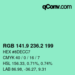 カラーコード: RGB 141.9 236.2 199 | qconv.com