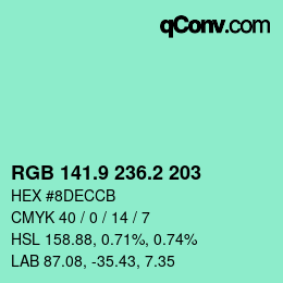 カラーコード: RGB 141.9 236.2 203 | qconv.com