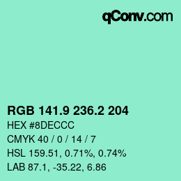 カラーコード: RGB 141.9 236.2 204 | qconv.com