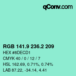 カラーコード: RGB 141.9 236.2 209 | qconv.com