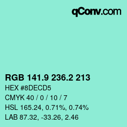 カラーコード: RGB 141.9 236.2 213 | qconv.com