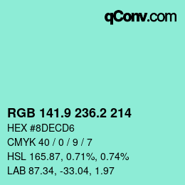 カラーコード: RGB 141.9 236.2 214 | qconv.com