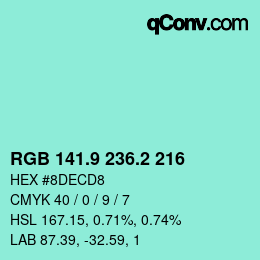 Farbcode: RGB 141.9 236.2 216 | qconv.com