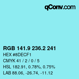 Color code: RGB 141.9 236.2 241 | qconv.com