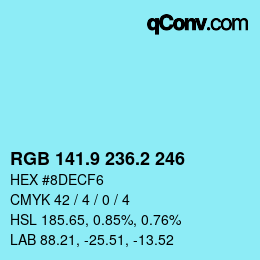 Color code: RGB 141.9 236.2 246 | qconv.com