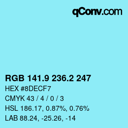 カラーコード: RGB 141.9 236.2 247 | qconv.com