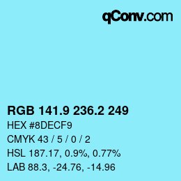 カラーコード: RGB 141.9 236.2 249 | qconv.com