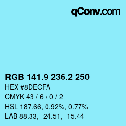 Color code: RGB 141.9 236.2 250 | qconv.com