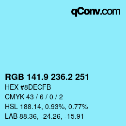 Color code: RGB 141.9 236.2 251 | qconv.com
