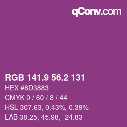 カラーコード: RGB 141.9 56.2 131 | qconv.com