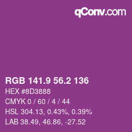 カラーコード: RGB 141.9 56.2 136 | qconv.com