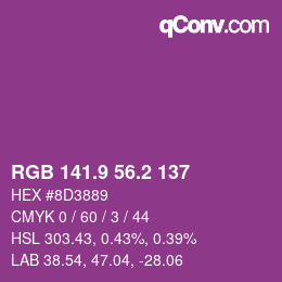 カラーコード: RGB 141.9 56.2 137 | qconv.com