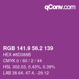 カラーコード: RGB 141.9 56.2 139 | qconv.com