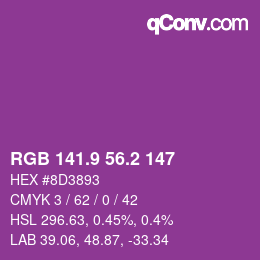 カラーコード: RGB 141.9 56.2 147 | qconv.com