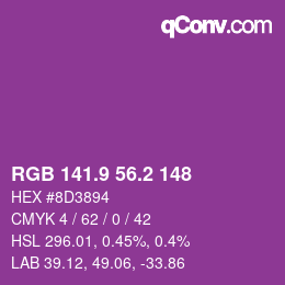 カラーコード: RGB 141.9 56.2 148 | qconv.com