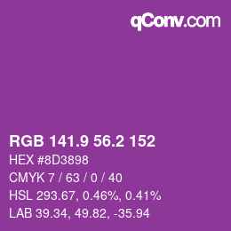 カラーコード: RGB 141.9 56.2 152 | qconv.com