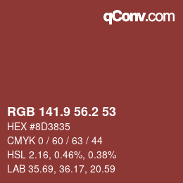 Color code: RGB 141.9 56.2 53 | qconv.com