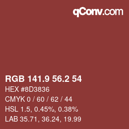 Color code: RGB 141.9 56.2 54 | qconv.com