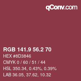 カラーコード: RGB 141.9 56.2 70 | qconv.com