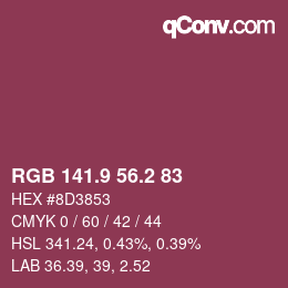 カラーコード: RGB 141.9 56.2 83 | qconv.com