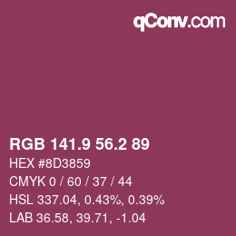 カラーコード: RGB 141.9 56.2 89 | qconv.com