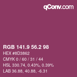 カラーコード: RGB 141.9 56.2 98 | qconv.com