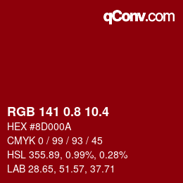 カラーコード: RGB 141 0.8 10.4 | qconv.com