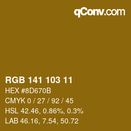 Color code: RGB 141 103 11 | qconv.com