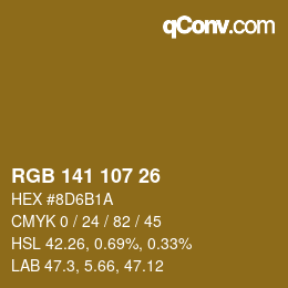 Color code: RGB 141 107 26 | qconv.com