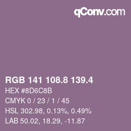カラーコード: RGB 141 108.8 139.4 | qconv.com