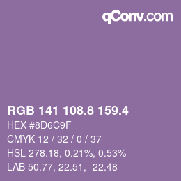 カラーコード: RGB 141 108.8 159.4 | qconv.com