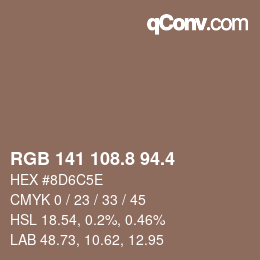 カラーコード: RGB 141 108.8 94.4 | qconv.com