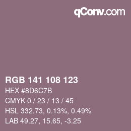 Color code: RGB 141 108 123 | qconv.com