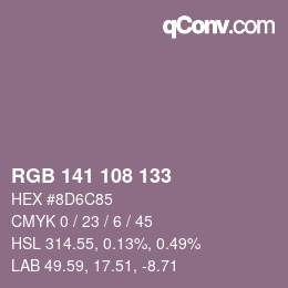 Color code: RGB 141 108 133 | qconv.com