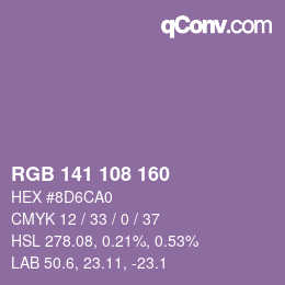 Color code: RGB 141 108 160 | qconv.com