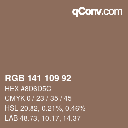 Color code: RGB 141 109 92 | qconv.com