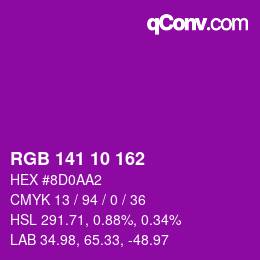 Color code: RGB 141 10 162 | qconv.com