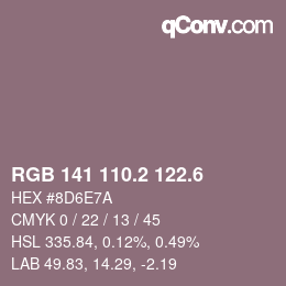カラーコード: RGB 141 110.2 122.6 | qconv.com