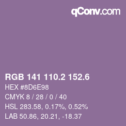 カラーコード: RGB 141 110.2 152.6 | qconv.com