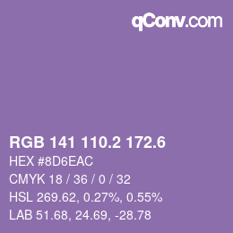 カラーコード: RGB 141 110.2 172.6 | qconv.com