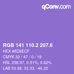 カラーコード: RGB 141 110.2 207.6 | qconv.com