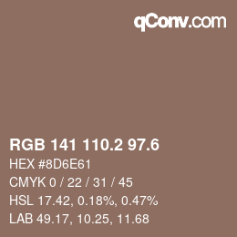 カラーコード: RGB 141 110.2 97.6 | qconv.com