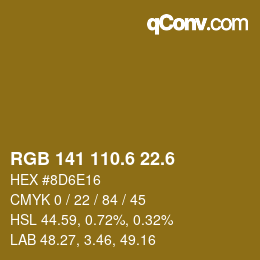カラーコード: RGB 141 110.6 22.6 | qconv.com