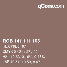 Color code: RGB 141 111 103 | qconv.com