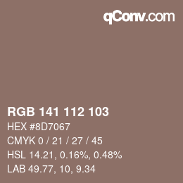 Color code: RGB 141 112 103 | qconv.com