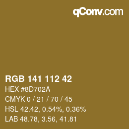 Código de color: RGB 141 112 42 | qconv.com