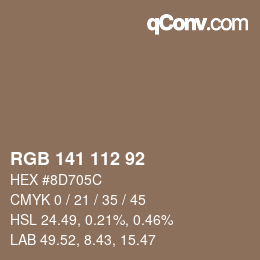 カラーコード: RGB 141 112 92 | qconv.com