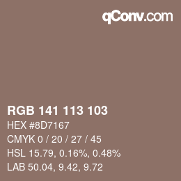 Color code: RGB 141 113 103 | qconv.com