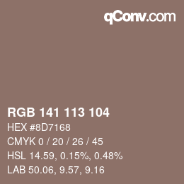 Color code: RGB 141 113 104 | qconv.com