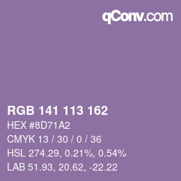 Color code: RGB 141 113 162 | qconv.com